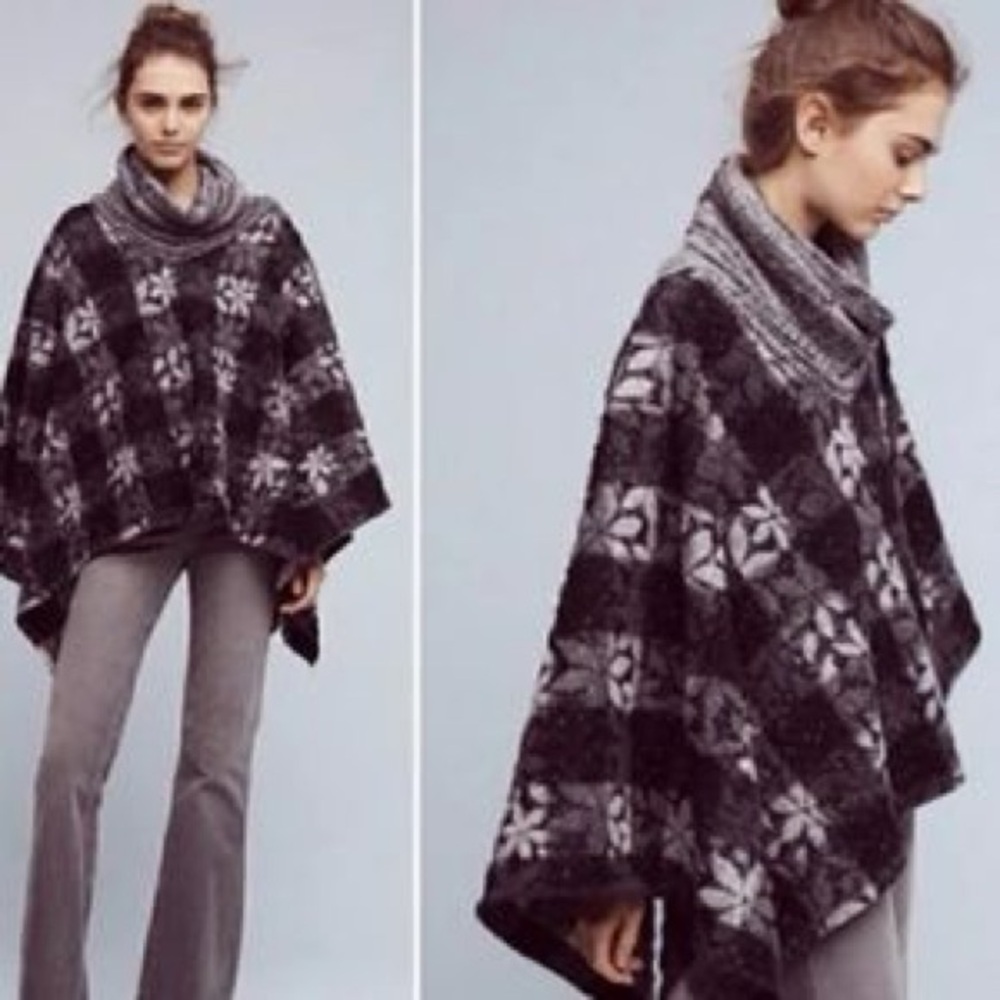 Anthropologie Black and Gray Poncho